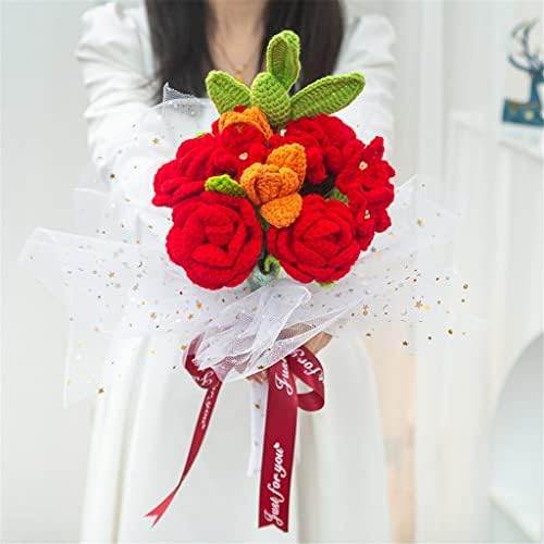 רנסלאט יד סרוג חוט אלמוות פרח אדום זר חוט חומר סט סרוגה מתנת הצעת קישוטי עיצוב