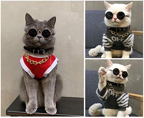 דס. ייחודי סגנון רטרו עגול משקפי שמש עם זהב פלסטיק שרשרת לחתולים מחמד וכלבים קטנים מגניב ומצחיק משקפיים