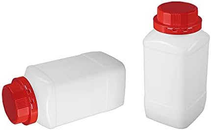 מעבדה מפלסטיק בקבוק מגיב כימי 1000 מל דגימת פה רחבה איטום אחסון נוזלי מיכל שקוף כובע אדום 4 יחידות,