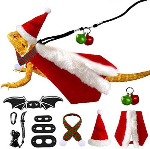 10 חבילות חג המולד דרקון מזוקן כובע סנטה חג המולד גלימת חג המולד עם קרניים עם קרניים מתכווננות סט רצועה