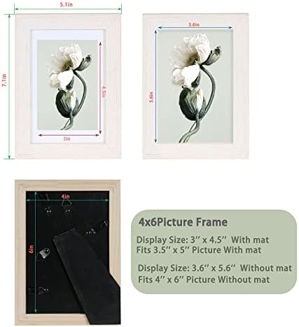 הונגקי 4x6 סט מסגרת תמונה של 2, מסגרת עץ מוצקה וזכוכית אמיתית - סגנון לבן כפרי, תצוגה 3.5x5 תמונה עם