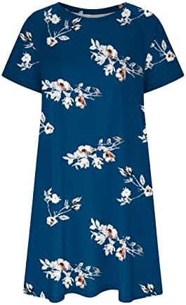 נשים מקרית שמלות קצר שרוול צווארון עגול קיץ חולצה שמלה פרחוני הדפסת רופף טוניקת מיני שמלה עם כיס