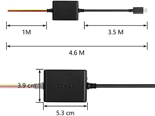 ערכת חוט קשיח של Sinloon Dash Cam, כבל טיפת מתח מתכוונן בן חמישה הילוכים, פלט USB מסוג C 5V/2A מכונית