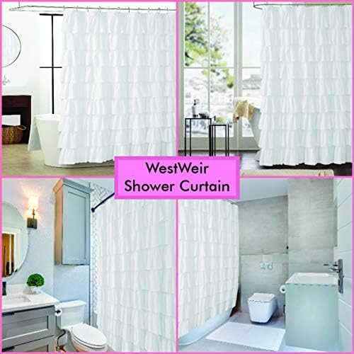 וילון מקלחת פרוע לבן ווסטווייר - חדר אמבטיה בד חווה 72 x 72 אינץ 'אופנה מרקם