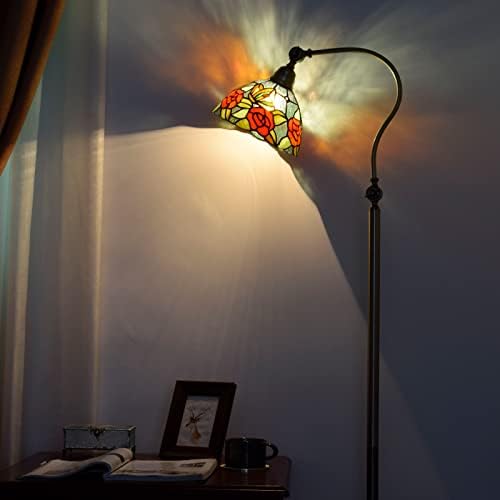 Blivuself טיפאני מנורת רצפה ורד פרפר ויטראז 'מנורה מקושתת מנורה ברונזה ויטראז' ויטראז 'עומדת קריאה צוואר