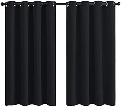 וילונות מודרניים של DAESAR סלון 2 לוחות, גלגלי וילון פוליאסטר שחור בצבע מוצק וילונות חלון 66 W x 90