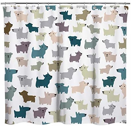 עיצוב מוארים שמש מקסימים של כלבי צבעים מצוירים וילון מקלחת בד, וילונות קישוט אמבטיה של כלבים חמודים