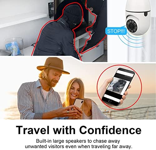 מצלמת אבטחה ביתית של PLPLAOO, מצלמת נורה פנורמית 360 מעלות, מצלמות Wi-Fi אינפרא אדום, מצלמת אבטחה WiFi