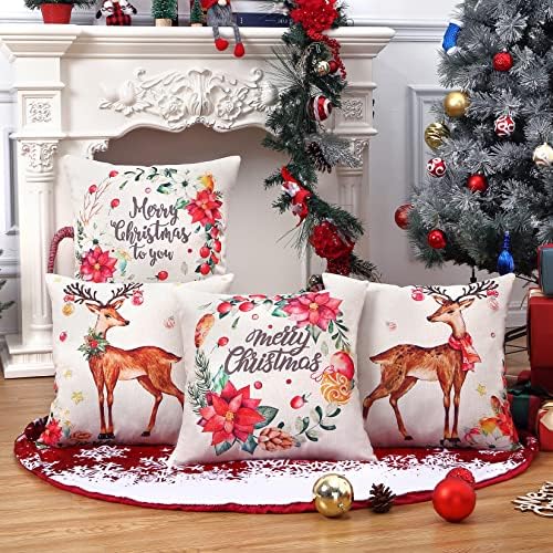 כיסויי כרית חג המולד של קרומיו 18x18 סט של 4 כריות זריקת צבי כיסויים לעיצוב חג המולד לזרוק כריות כריות