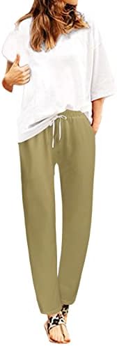 נשים מכנסי מכנסי מותניים אלסטיים עם מכנסיים רופפים בכיס לנשים מותניים במותניים צבע אחיד מכנסי מכנסיים