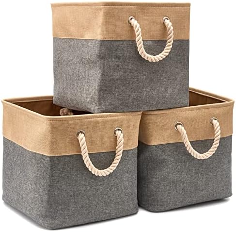 Ezoware 3 חבילות אחסון מתקפל פחי סלסלים קוביות בד מתקפלות קופסאות קוביות עם ידיות לילדים תינוקות מארגן
