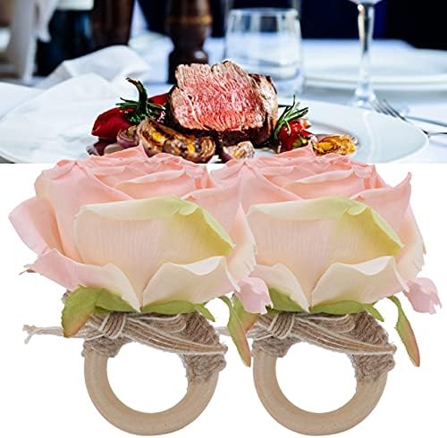 2 יחידות אלגנטי עץ מפית אבזם, מלאכותי פרחוני מפית טבעת מלאכותי פרח מפית מחזיק לחתונה פסטיבל שולחן ארוחת