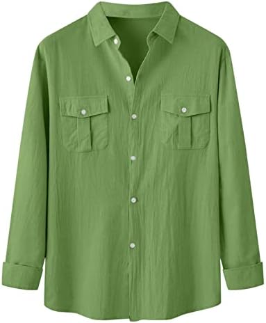 XXBR חולצות מזדמנים לגברים כפתור למטה כיסים כפולים שרוול ארוך חולצה טחנה קלה וינטג