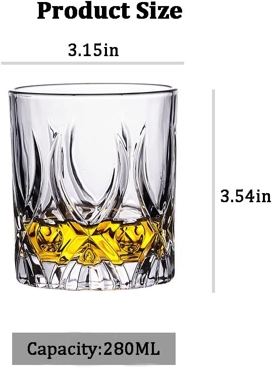 כוסות ויסקי מופייר, סט של 4 זכוכית קריסטל מיושנת, כוס בורבון לברנדי סקוטי, ויסקי קוקטייל רום משקאות