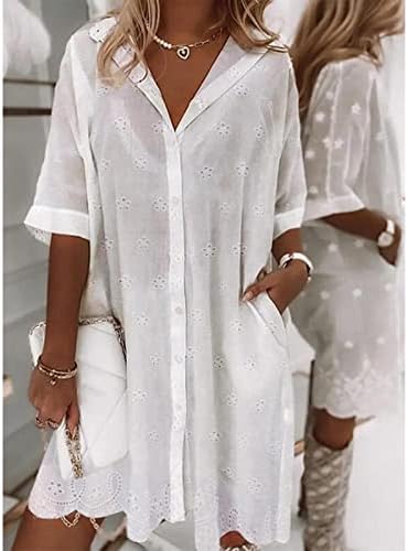 מיאשוי טוניקת נשים לבן חולצה חזה רופף מזדמן שמלת נשים קיץ ארוך שרוול טוניקת שמלה
