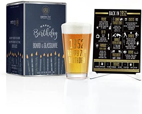 מוצרי גרינליין יום הולדת שמח כוס בירה ליטר & מגבר; 1952 יום הולדת עובדות שנה לוח סט עם מעמד כלול - יום